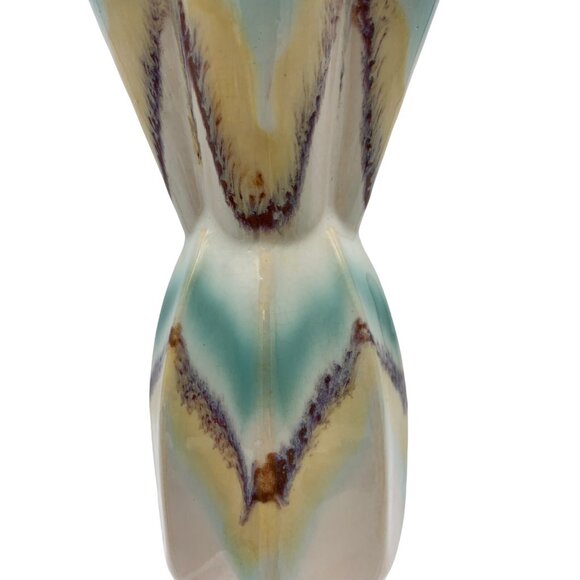 Retro Chevroned Bud Vase Gossy Ceramic Boho - Picture 13 of 13